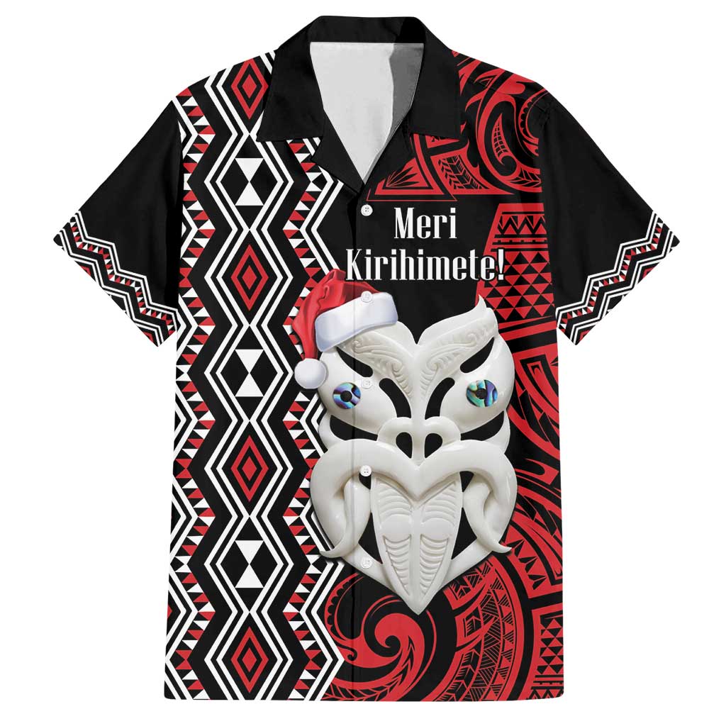 Personalised New Zealand Christmas Family Matching Long Sleeve Bodycon Dress and Hawaiian Shirt Meri Kirihimete Maori Wheku - Taniko Art LT14 Dad's Shirt - Short Sleeve Black - Polynesian Pride