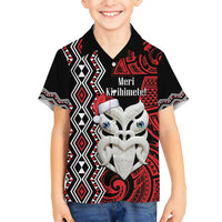 Personalised New Zealand Christmas Family Matching Long Sleeve Bodycon Dress and Hawaiian Shirt Meri Kirihimete Maori Wheku - Taniko Art LT14 Son's Shirt Black - Polynesian Pride