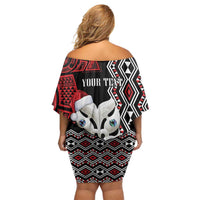 Personalised New Zealand Christmas Family Matching Off Shoulder Short Dress and Hawaiian Shirt Meri Kirihimete Maori Wheku - Taniko Art