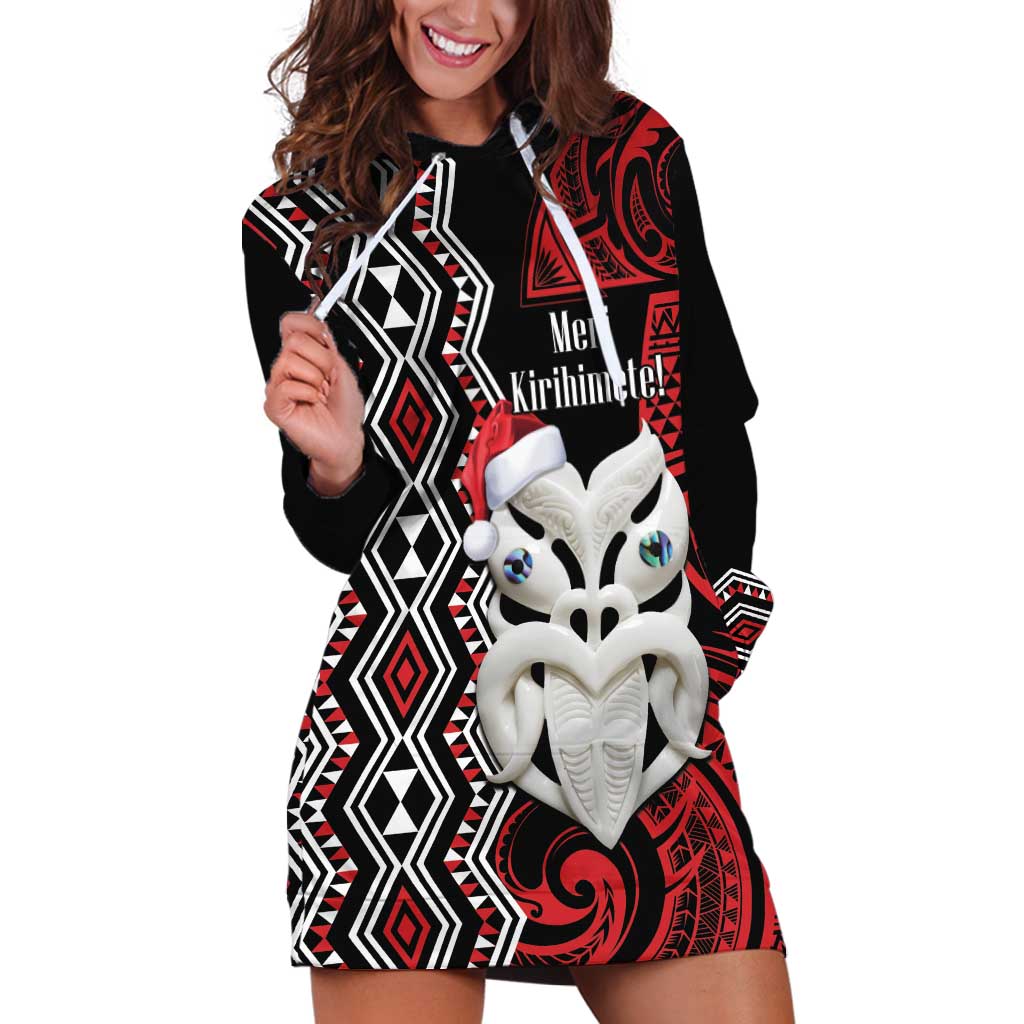 Personalised New Zealand Christmas Hoodie Dress Meri Kirihimete Maori Wheku - Taniko Art