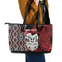 Personalised New Zealand Christmas Leather Tote Bag Meri Kirihimete Maori Wheku - Taniko Art LT14 - Polynesian Pride
