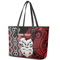 Personalised New Zealand Christmas Leather Tote Bag Meri Kirihimete Maori Wheku - Taniko Art LT14 - Polynesian Pride