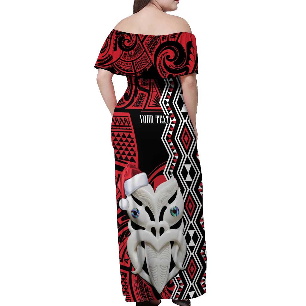 Personalised New Zealand Christmas Off Shoulder Maxi Dress Meri Kirihimete Maori Wheku - Taniko Art LT14 - Polynesian Pride