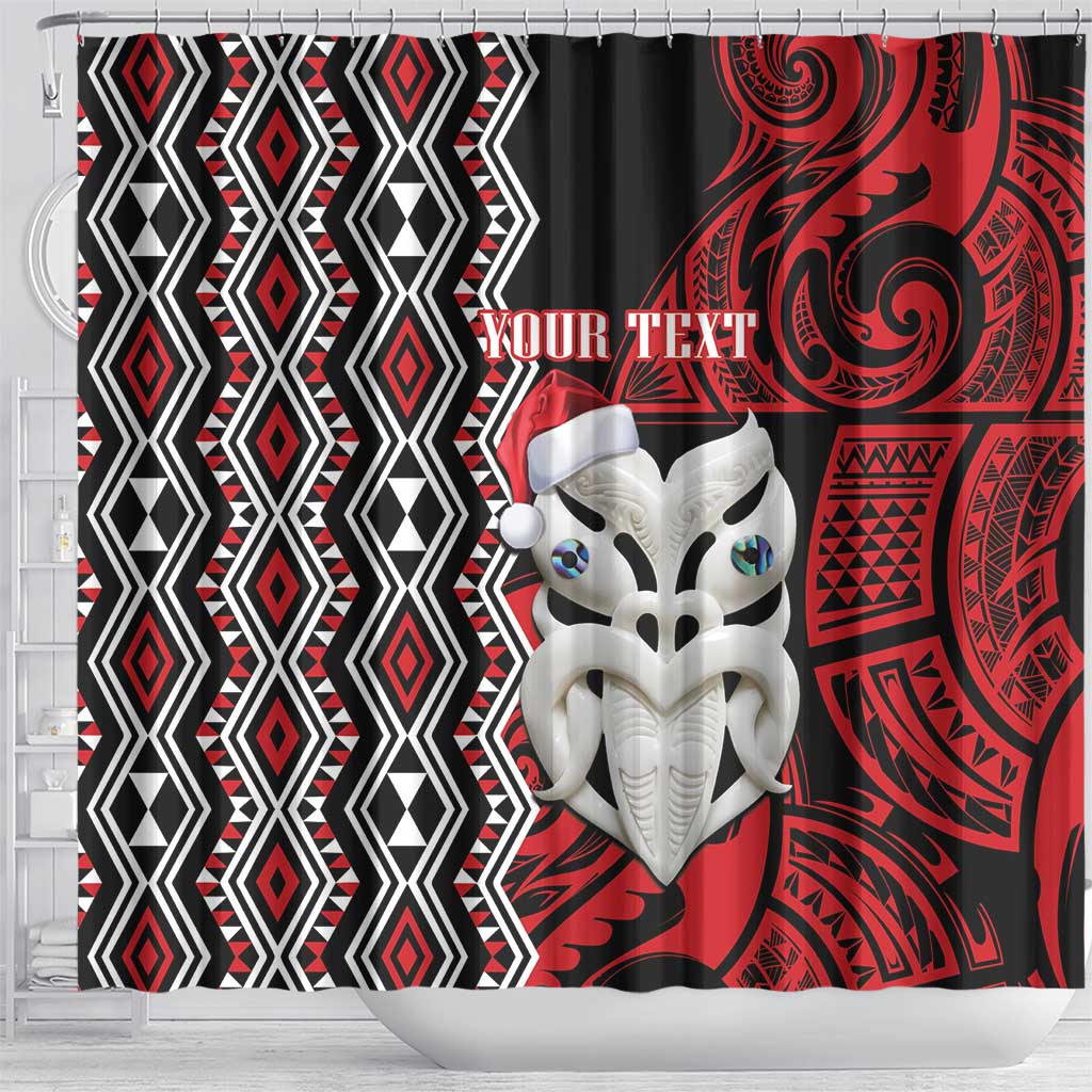 Personalised New Zealand Christmas Shower Curtain Meri Kirihimete Maori Wheku - Taniko Art