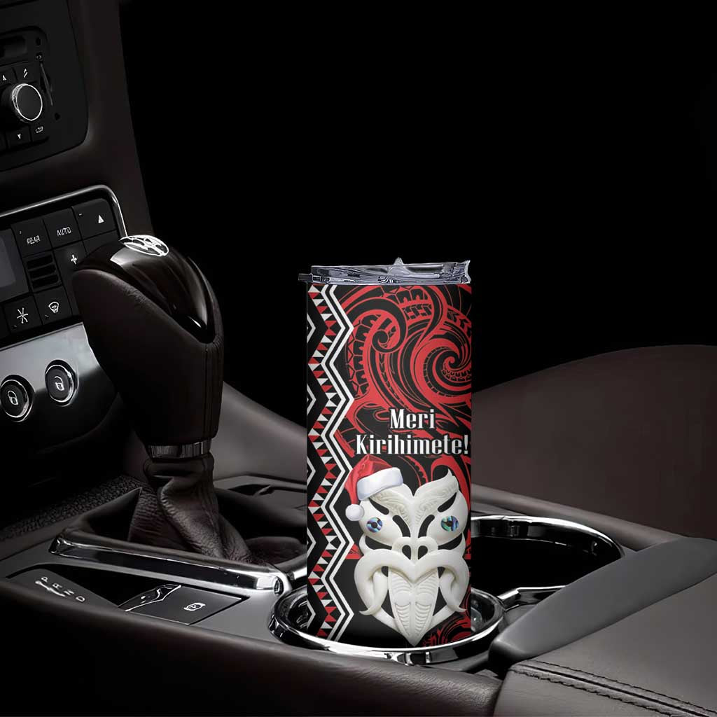 Personalised New Zealand Christmas Skinny Tumbler Meri Kirihimete Maori Wheku - Taniko Art LT14 - Polynesian Pride