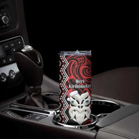 Personalised New Zealand Christmas Skinny Tumbler Meri Kirihimete Maori Wheku - Taniko Art LT14 - Polynesian Pride