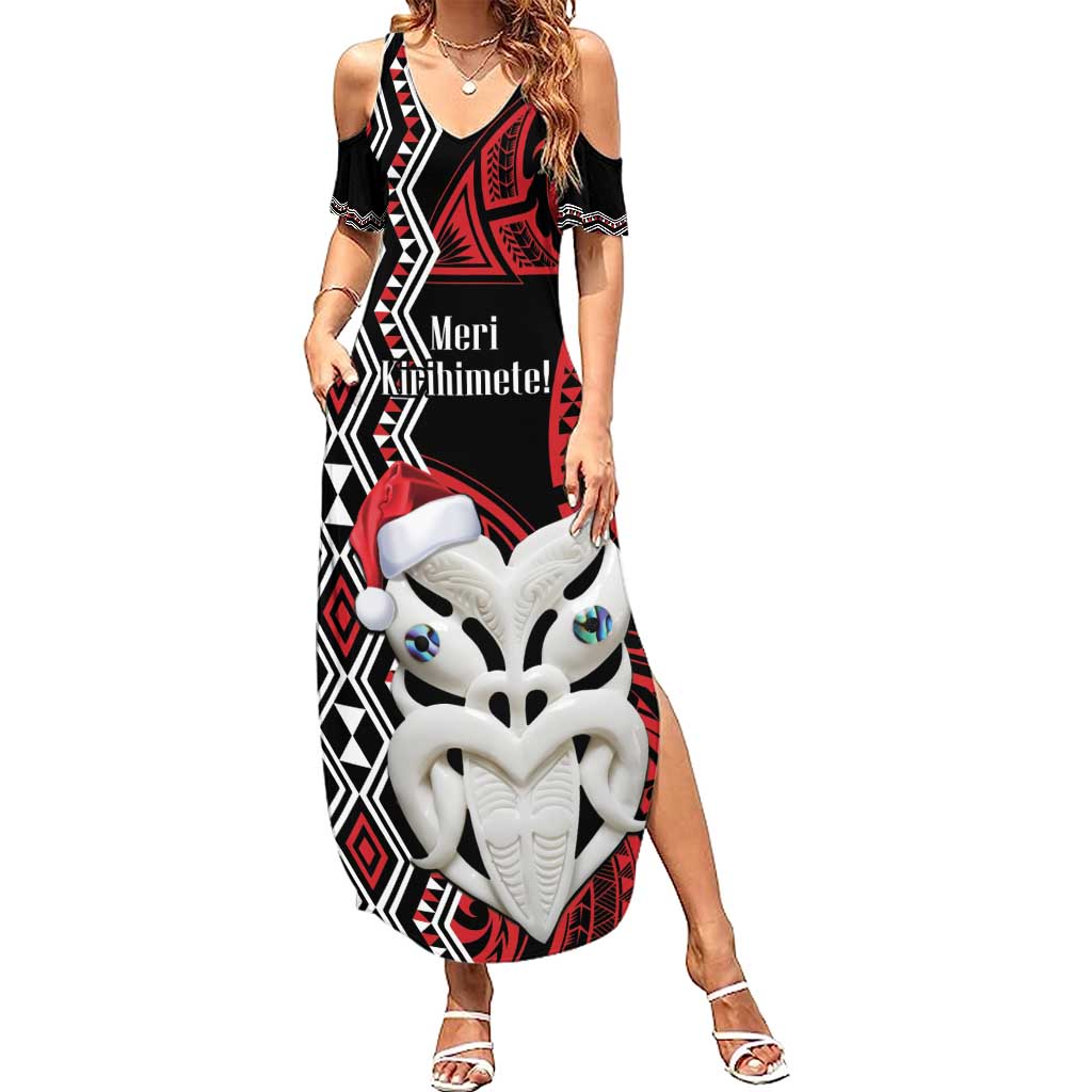 Personalised New Zealand Christmas Summer Maxi Dress Meri Kirihimete Maori Wheku - Taniko Art