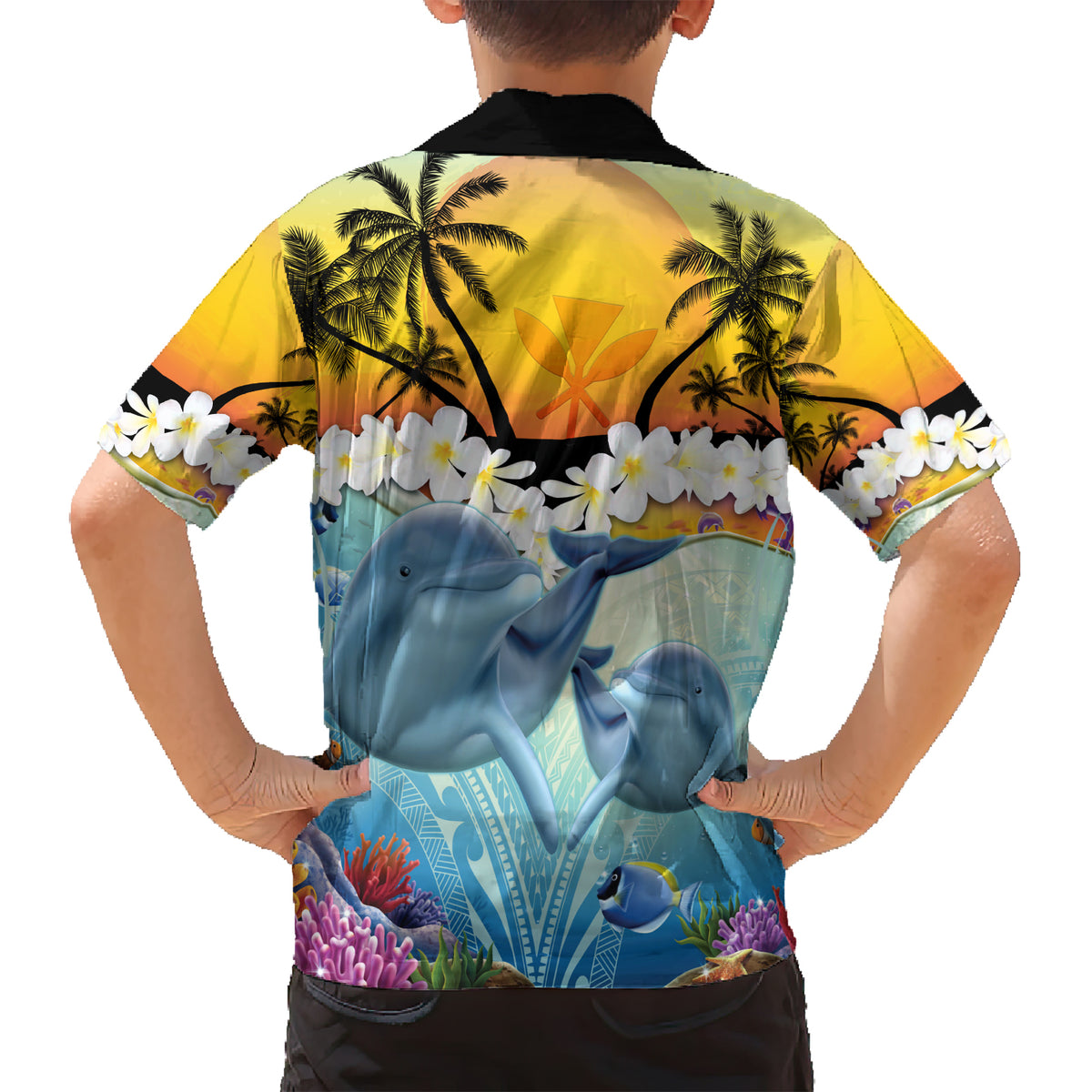 Aloha Hawaii Dolphins Family Matching Short Sleeve Bodycon Dress and Hawaiian Shirt Heart Of The Ocean Tropical Summer Vibes LT14 - Polynesian Pride
