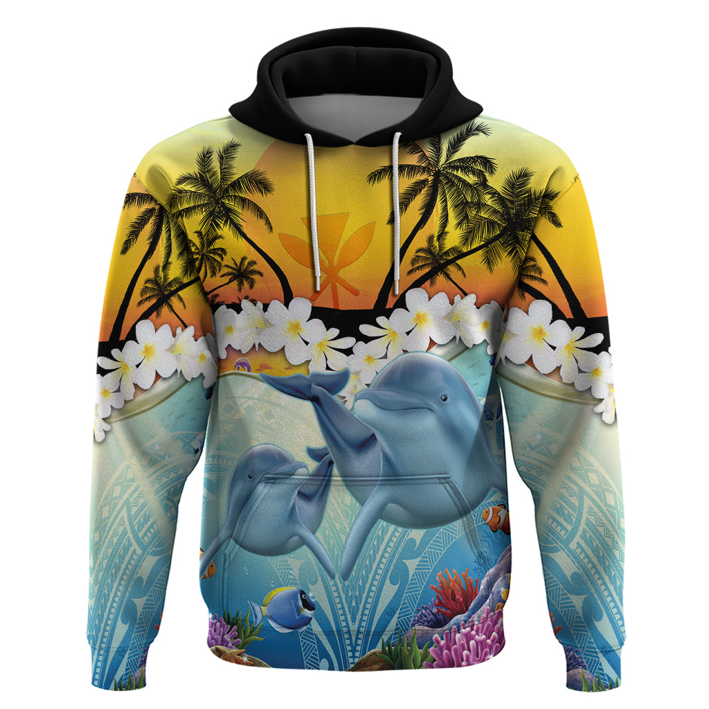 Aloha Hawaii Dolphins Hoodie Heart Of The Ocean Tropical Summer Vibes LT14 Pullover Hoodie Blue - Polynesian Pride