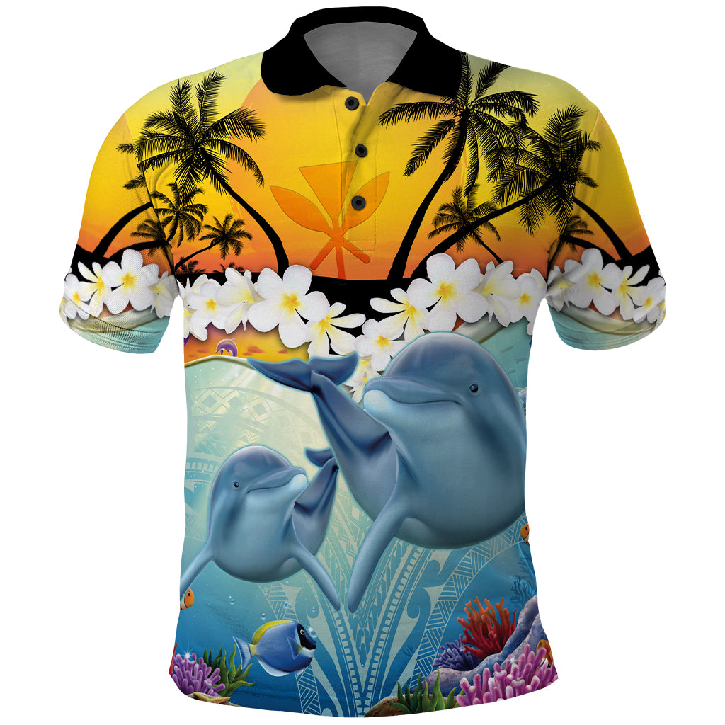 Aloha Hawaii Dolphins Polo Shirt Heart Of The Ocean Tropical Summer Vibes LT14 Blue - Polynesian Pride