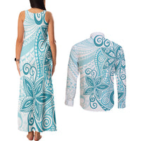 Polynesia Dolphins Couples Matching Tank Maxi Dress and Long Sleeve Button Shirt Valentine Day Floral Polynesian - Vintage Dark Cyan LT14 - Polynesian Pride