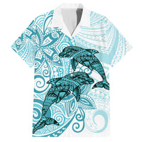 Polynesia Dolphins Family Matching Puletasi and Hawaiian Shirt Valentine Day Floral Polynesian - Vintage Dark Cyan LT14 Dad's Shirt - Short Sleeve Dark Cyan - Polynesian Pride