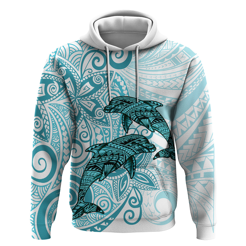 Polynesia Dolphins Hoodie Valentine Day Floral Polynesian - Vintage Dark Cyan LT14 Pullover Hoodie Dark Cyan - Polynesian Pride