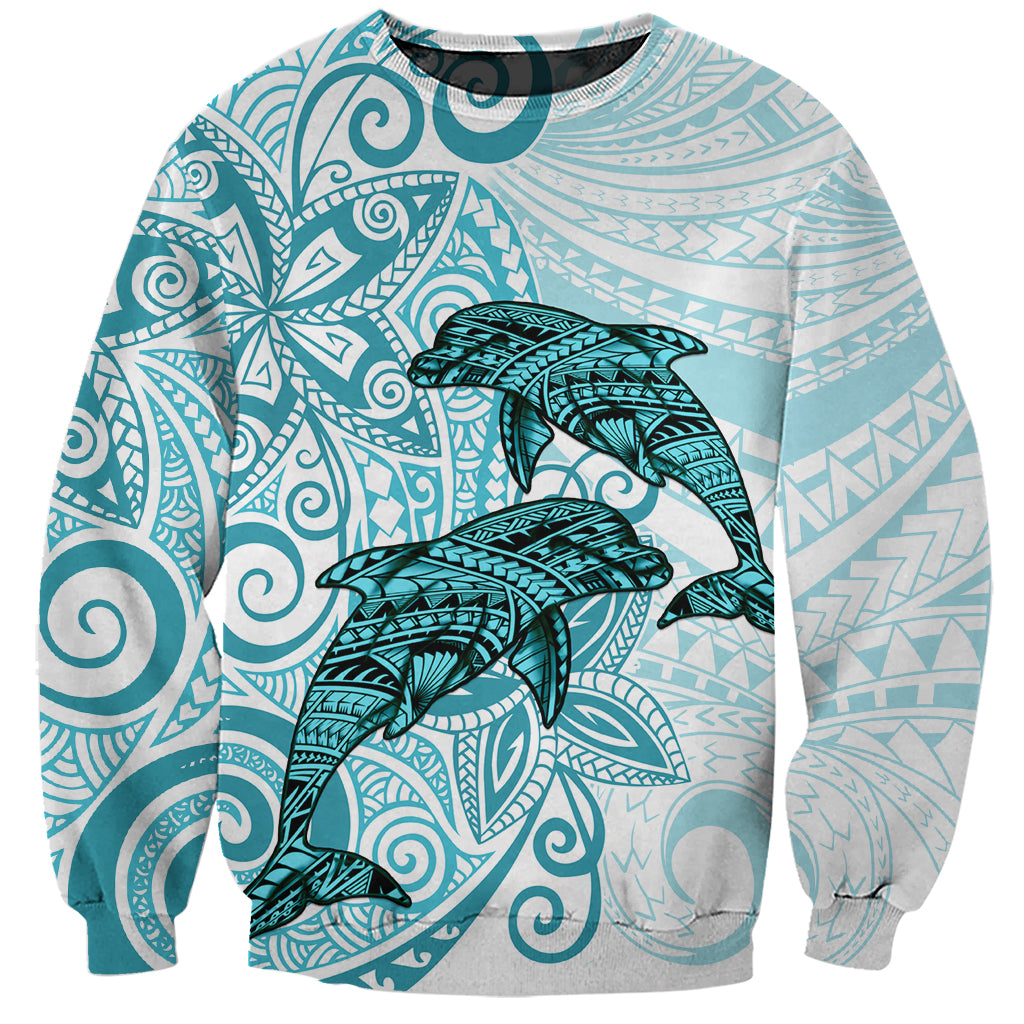 Polynesia Dolphins Sweatshirt Valentine Day Floral Polynesian - Vintage Dark Cyan LT14 Unisex Dark Cyan - Polynesian Pride