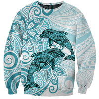 Polynesia Dolphins Sweatshirt Valentine Day Floral Polynesian - Vintage Dark Cyan LT14 Unisex Dark Cyan - Polynesian Pride