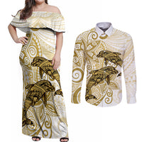 Polynesia Dolphins Couples Matching Off Shoulder Maxi Dress and Long Sleeve Button Shirt Valentine Day Floral Polynesian - Vintage Brown LT14 Brown - Polynesian Pride