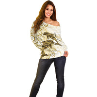 Polynesia Dolphins Off Shoulder Sweater Valentine Day Floral Polynesian - Vintage Brown LT14 - Polynesian Pride