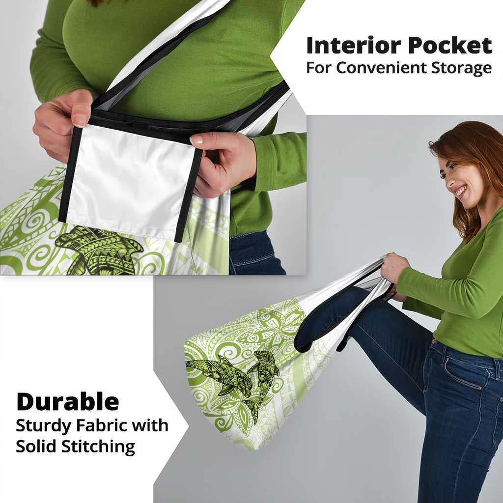 Polynesia Dolphins Grocery Bag Valentine Day Floral Polynesian - Vintage Lime Green