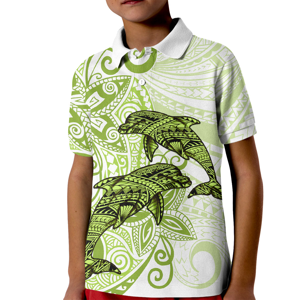 Polynesia Dolphins Kid Polo Shirt Valentine Day Floral Polynesian - Vintage Lime Green LT14 Kid Lime Green - Polynesian Pride