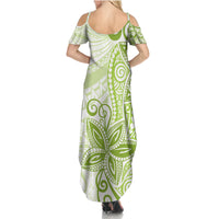 Polynesia Dolphins Summer Maxi Dress Valentine Day Floral Polynesian - Vintage Lime Green LT14 - Polynesian Pride
