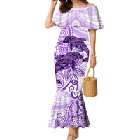 Polynesia Dolphins Family Matching Mermaid Dress and Hawaiian Shirt Valentine Day Floral Polynesian - Vintage Purple LT14 Mom's Dress Purple - Polynesian Pride