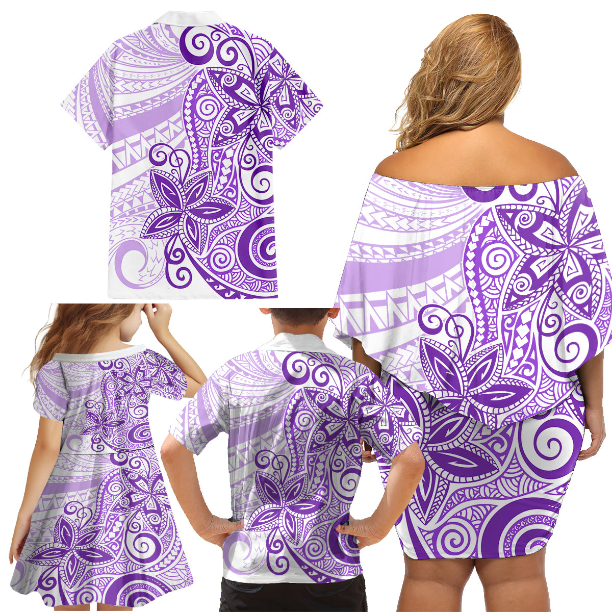 Polynesia Dolphins Family Matching Off Shoulder Short Dress and Hawaiian Shirt Valentine Day Floral Polynesian - Vintage Purple LT14 - Polynesian Pride