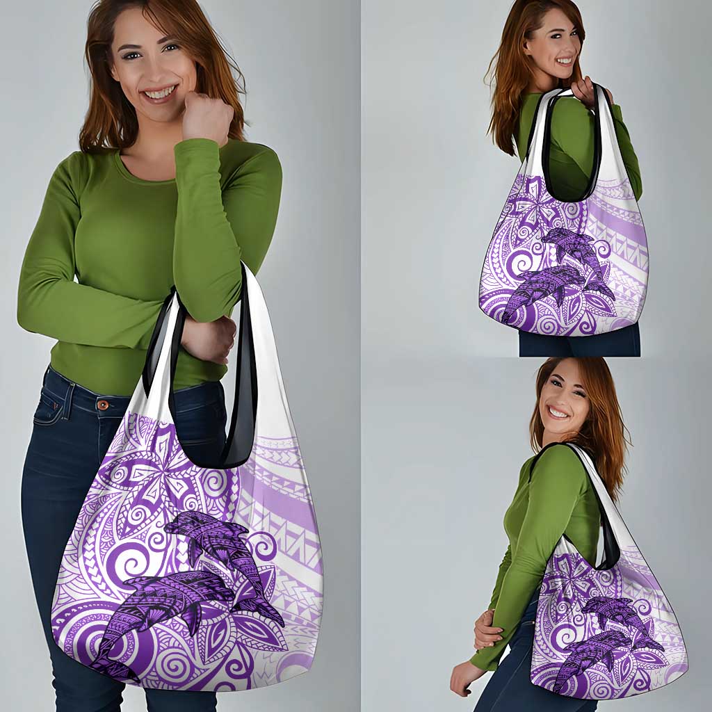 Polynesia Dolphins Grocery Bag Valentine Day Floral Polynesian - Vintage Purple