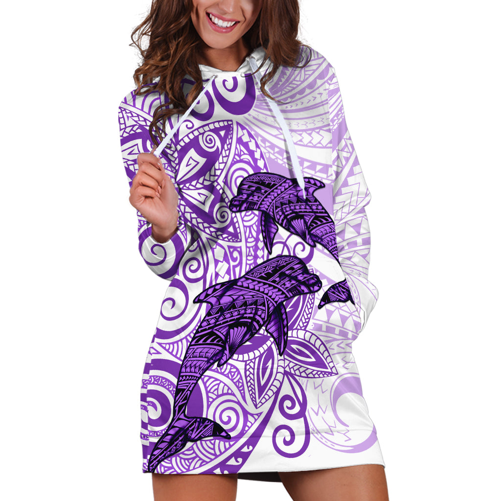 Polynesia Dolphins Hoodie Dress Valentine Day Floral Polynesian - Vintage Purple LT14 Purple - Polynesian Pride