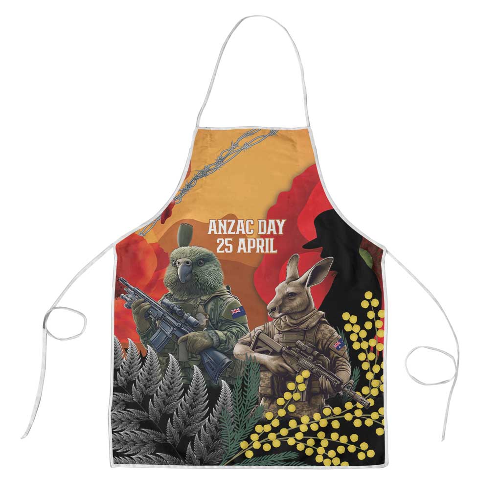 New Zealand and Australia ANZAC Day Apron Sliver Fern Kakapo With Golden Wattle Kangaroo - Polynesian Pride