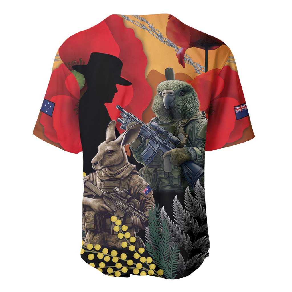 New Zealand and Australia ANZAC Day Baseball Jersey Sliver Fern Kakapo With Golden Wattle Kangaroo LT14 - Polynesian Pride