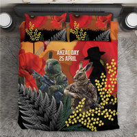 New Zealand and Australia ANZAC Day Bedding Set Sliver Fern Kakapo With Golden Wattle Kangaroo LT14 Gold - Polynesian Pride