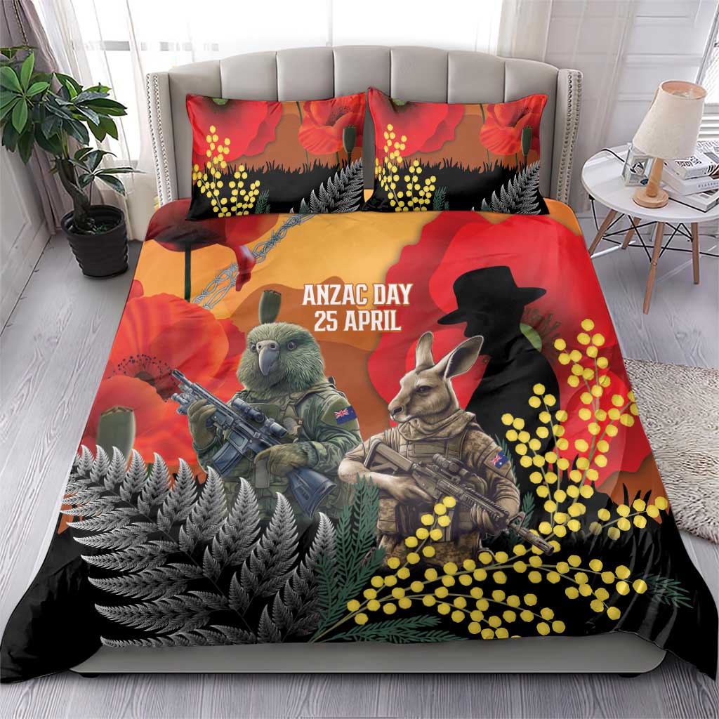 New Zealand and Australia ANZAC Day Bedding Set Sliver Fern Kakapo With Golden Wattle Kangaroo LT14 - Polynesian Pride