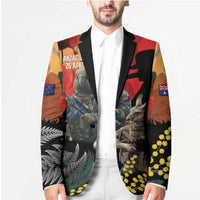 New Zealand and Australia ANZAC Day Blazer Sliver Fern Kakapo With Golden Wattle Kangaroo - Polynesian Pride
