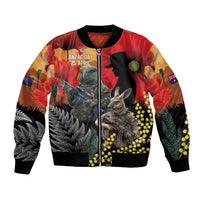 New Zealand and Australia ANZAC Day Bomber Jacket Sliver Fern Kakapo With Golden Wattle Kangaroo LT14 Unisex Gold - Polynesian Pride