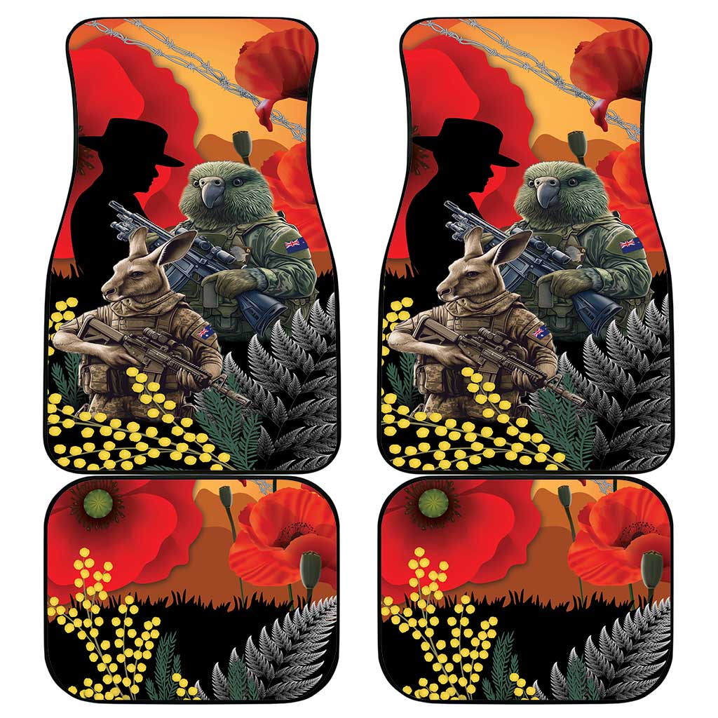 New Zealand and Australia ANZAC Day Car Mats Sliver Fern Kakapo With Golden Wattle Kangaroo LT14 - Polynesian Pride