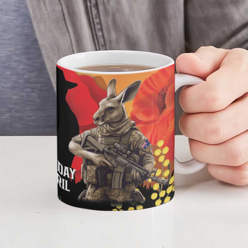 New Zealand and Australia ANZAC Day Ceramic Mug Sliver Fern Kakapo With Golden Wattle Kangaroo - Polynesian Pride