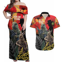 New Zealand and Australia ANZAC Day Couples Matching Off Shoulder Maxi Dress and Hawaiian Shirt Sliver Fern Kakapo With Golden Wattle Kangaroo