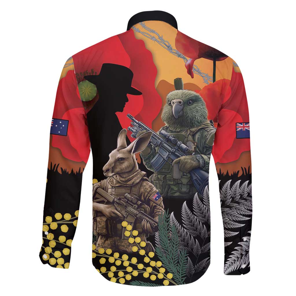 New Zealand and Australia ANZAC Day Family Matching Long Sleeve Bodycon Dress and Hawaiian Shirt Sliver Fern Kakapo With Golden Wattle Kangaroo LT14 - Polynesian Pride