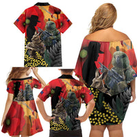 New Zealand and Australia ANZAC Day Family Matching Off Shoulder Short Dress and Hawaiian Shirt Sliver Fern Kakapo With Golden Wattle Kangaroo LT14 - Polynesian Pride