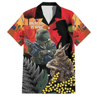 New Zealand and Australia ANZAC Day Family Matching Short Sleeve Bodycon Dress and Hawaiian Shirt Sliver Fern Kakapo With Golden Wattle Kangaroo LT14 Dad's Shirt - Short Sleeve Gold - Polynesian Pride