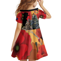 New Zealand and Australia ANZAC Day Kid Short Sleeve Dress Sliver Fern Kakapo With Golden Wattle Kangaroo