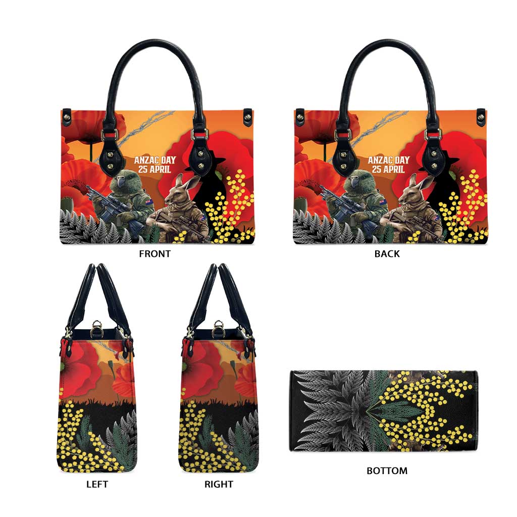 New Zealand and Australia ANZAC Day Leather Bag Sliver Fern Kakapo With Golden Wattle Kangaroo - Polynesian Pride