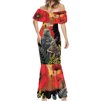 New Zealand and Australia ANZAC Day Mermaid Dress Sliver Fern Kakapo With Golden Wattle Kangaroo LT14 - Polynesian Pride