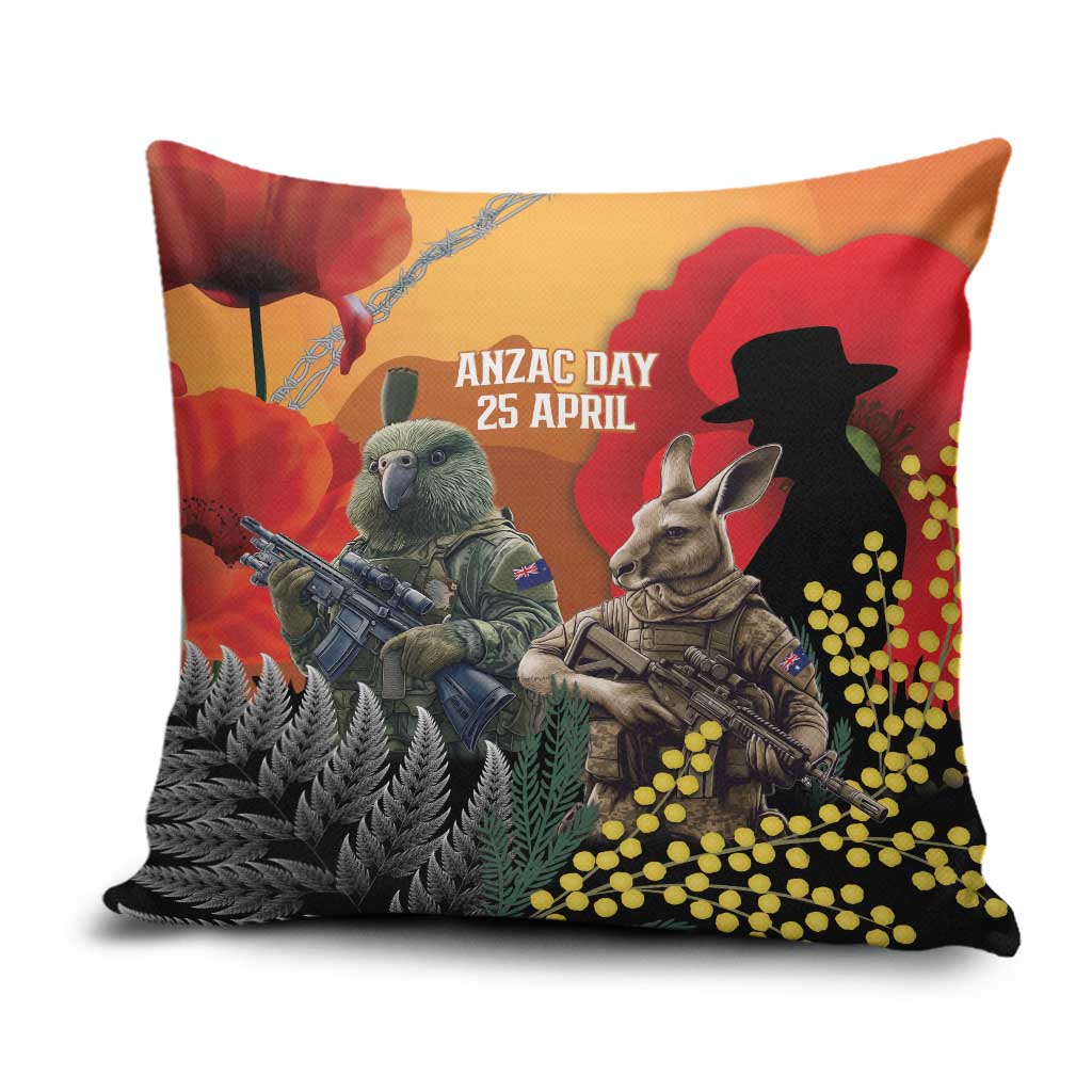 New Zealand and Australia ANZAC Day Pillow Cover Sliver Fern Kakapo With Golden Wattle Kangaroo - Polynesian Pride
