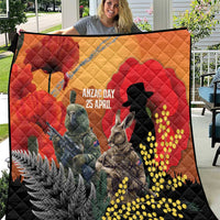 New Zealand and Australia ANZAC Day Quilt Sliver Fern Kakapo With Golden Wattle Kangaroo LT14 Gold - Polynesian Pride