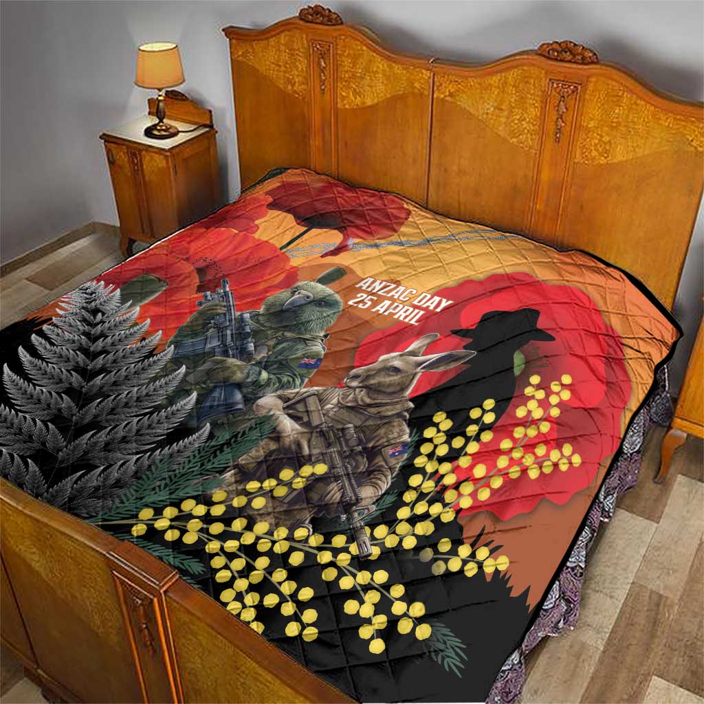 New Zealand and Australia ANZAC Day Quilt Sliver Fern Kakapo With Golden Wattle Kangaroo LT14 - Polynesian Pride