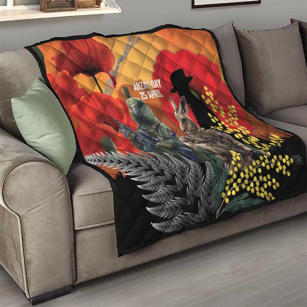 New Zealand and Australia ANZAC Day Quilt Sliver Fern Kakapo With Golden Wattle Kangaroo LT14 - Polynesian Pride