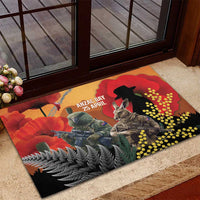 New Zealand and Australia ANZAC Day Rubber Doormat Sliver Fern Kakapo With Golden Wattle Kangaroo LT14 - Polynesian Pride