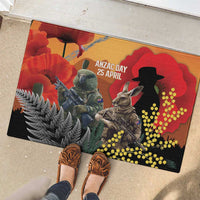 New Zealand and Australia ANZAC Day Rubber Doormat Sliver Fern Kakapo With Golden Wattle Kangaroo LT14 - Polynesian Pride