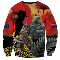New Zealand and Australia ANZAC Day Sweatshirt Sliver Fern Kakapo With Golden Wattle Kangaroo LT14 - Polynesian Pride